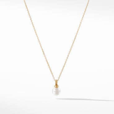 Petite Solari Pendant Necklace in 18K Yellow Gold with Pearl and Pavé Diamonds