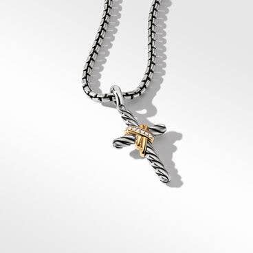 X Cross Pendant in Sterling Silver with 18K Yellow Gold and Pavé Diamonds
