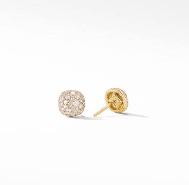 Cushion Stud Earrings in 18K Yellow Gold with Pavé Diamonds