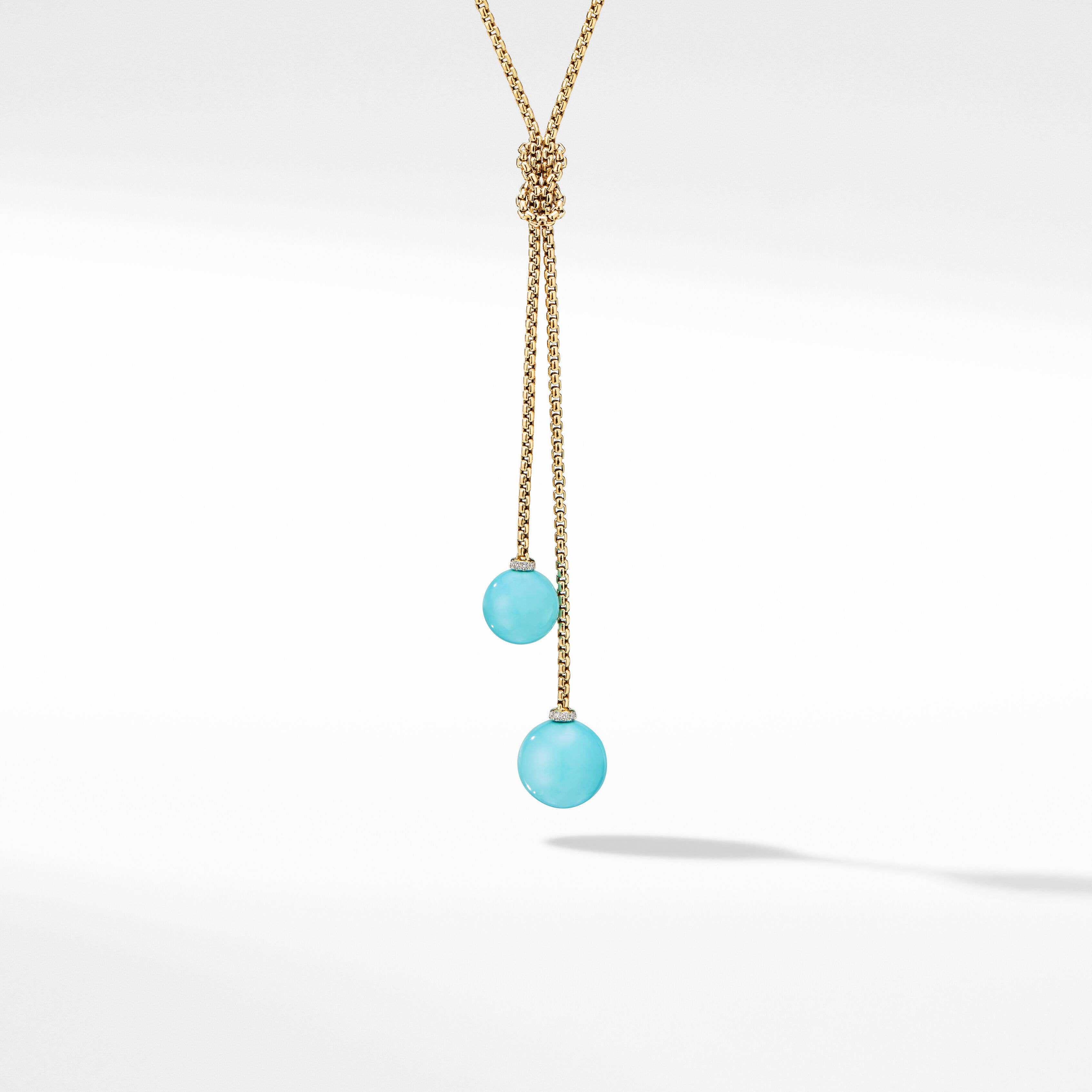Solari Y Necklace in 18K Yellow Gold with Turquoise and Pavé Diamonds