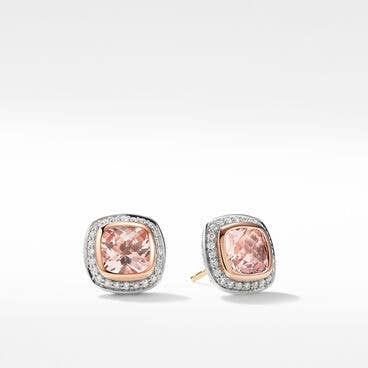 Albion® Stud Earrings in Sterling Silver with Morganite, Pavé Diamonds and 18K Rose Gold