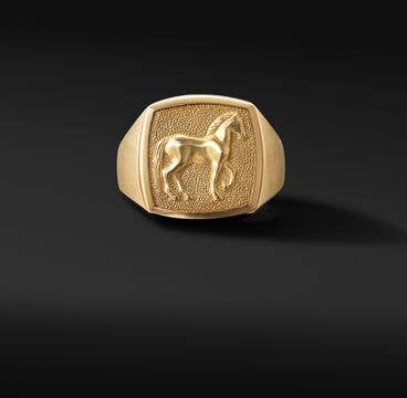 Petrvs® Horse Signet Ring in 18K Yellow Gold