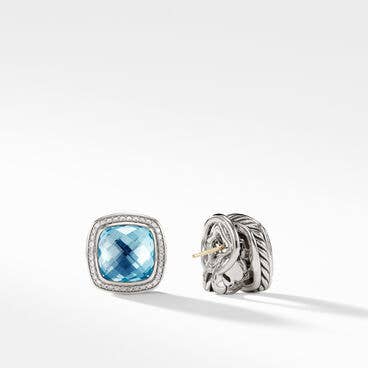 Albion® Stud Earrings in Sterling Silver with Blue Topaz and Pavé Diamonds
