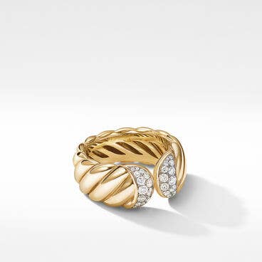 Sculpted Cable Ring in 18K Yellow Gold with Diamonds, 10mm