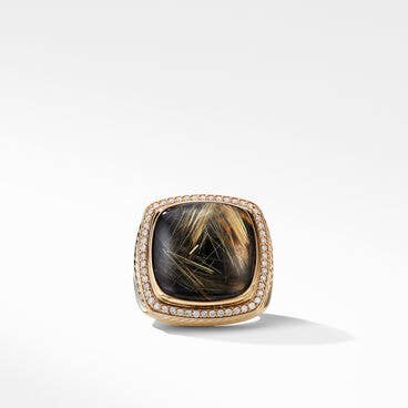 Albion® Statement Ring in 18K Yellow Gold with Rutilated Quartz and Pavé Cognac Diamonds
