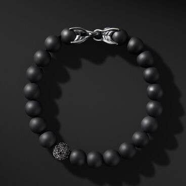 Spiritual Beads Bracelet in Sterling Silver with Black Onyx and Pavé Black Diamond Station