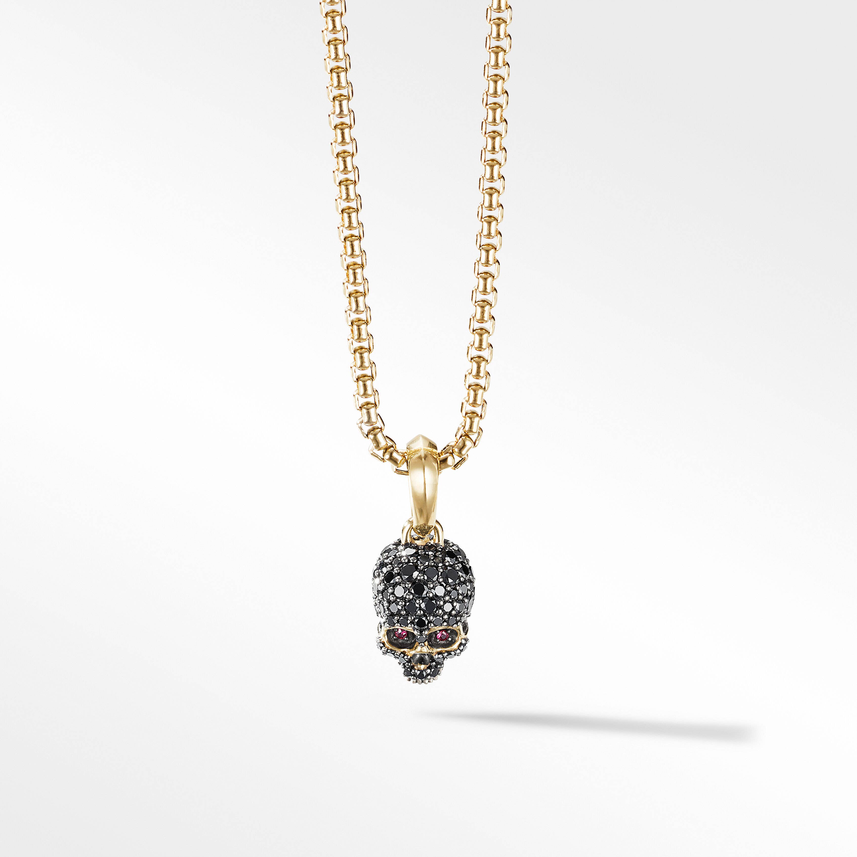 Memento Mori Skull Amulet with Full Pavé Black Diamonds, Rubies and 18K Yellow Gold