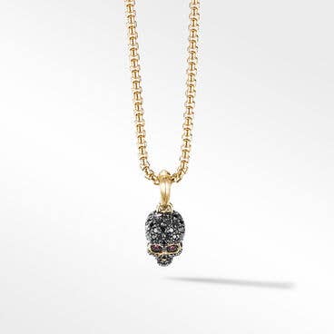 Memento Mori Skull Amulet with Full Pavé Black Diamonds, Rubies and 18K Yellow Gold