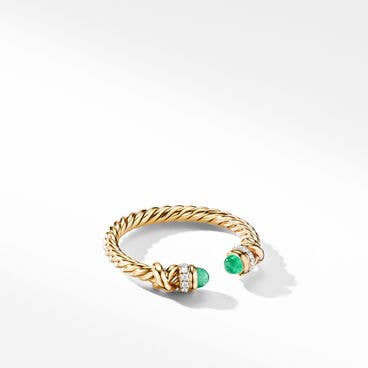 Petite Helena Ring in 18K Yellow Gold with Emeralds and Pavé Diamonds