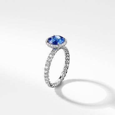 DY Capri® Pavé Engagement Ring in Platinum with Blue Sapphire, Round