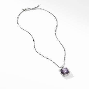 Chatelaine® Pavé Bezel Pendant Necklace in Sterling Silver with Black Orchid and Diamonds