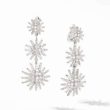 Starburst Triple Drop Earrings in 18K White Gold with Full Pavé Diamonds