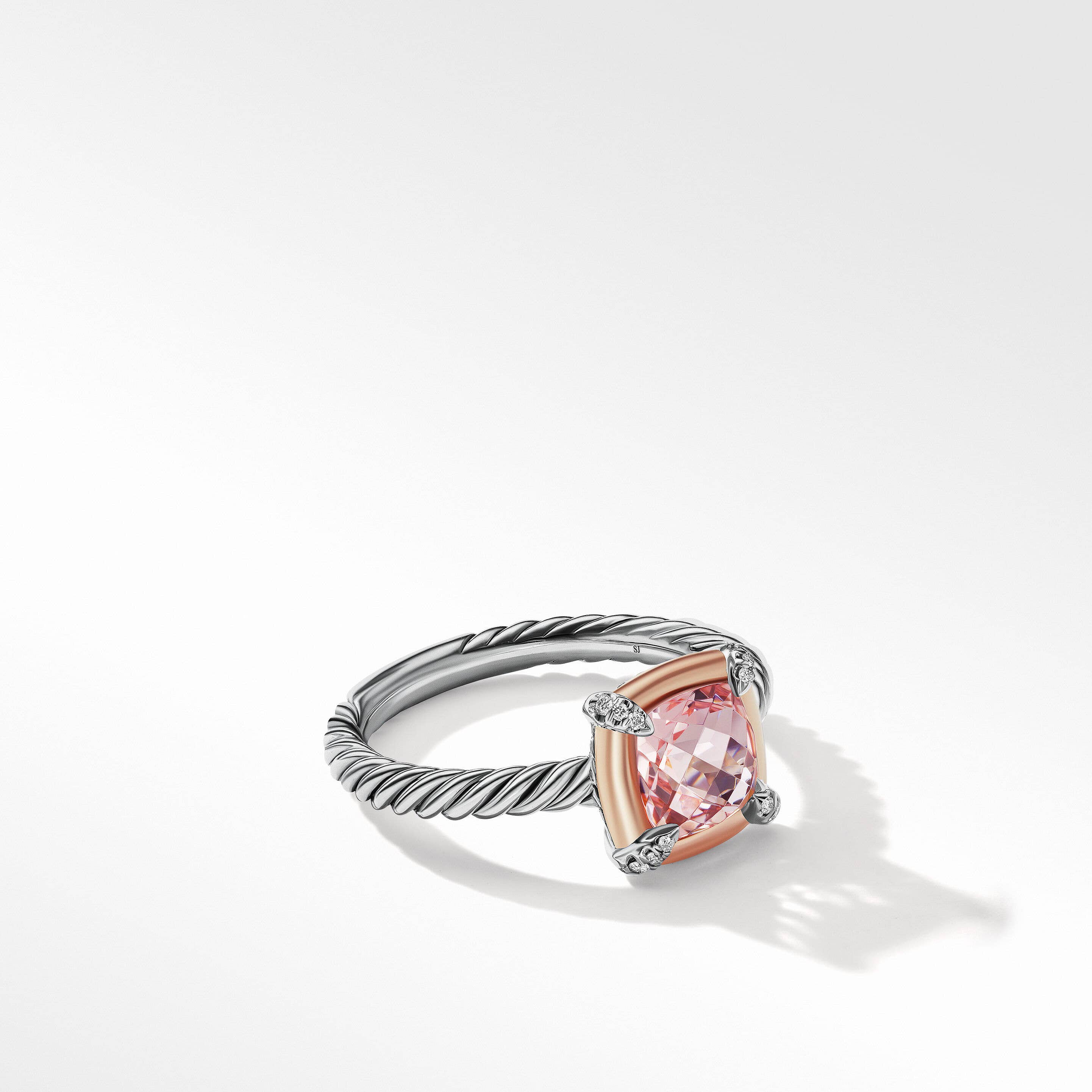 Petite Chatelaine® Ring in Sterling Silver with Morganite, 18K Rose Gold and Pavé Diamonds