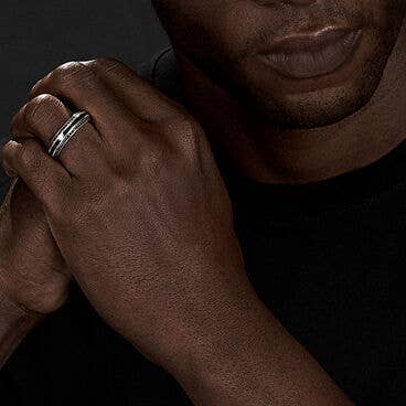 Beveled Band Ring with Black Titanium with Pavé Black Diamonds