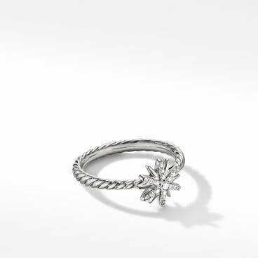 Petite Starburst Ring in Sterling Silver with Pavé Diamonds