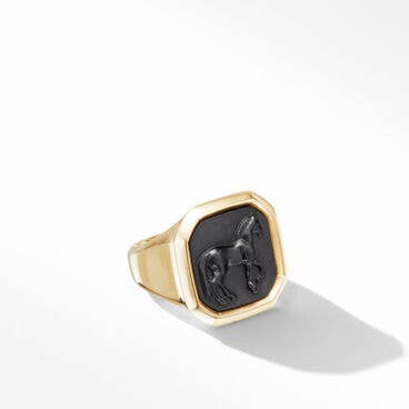 Petrvs® Horse Ring in 18K Yellow Gold with Black Onyx