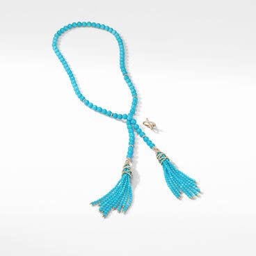Helena Tassel Necklace with Turquoise, Pavé Diamonds and 18K Yellow Gold