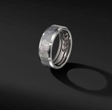 Beveled Band Ring in Grey Titanium with Meteorite