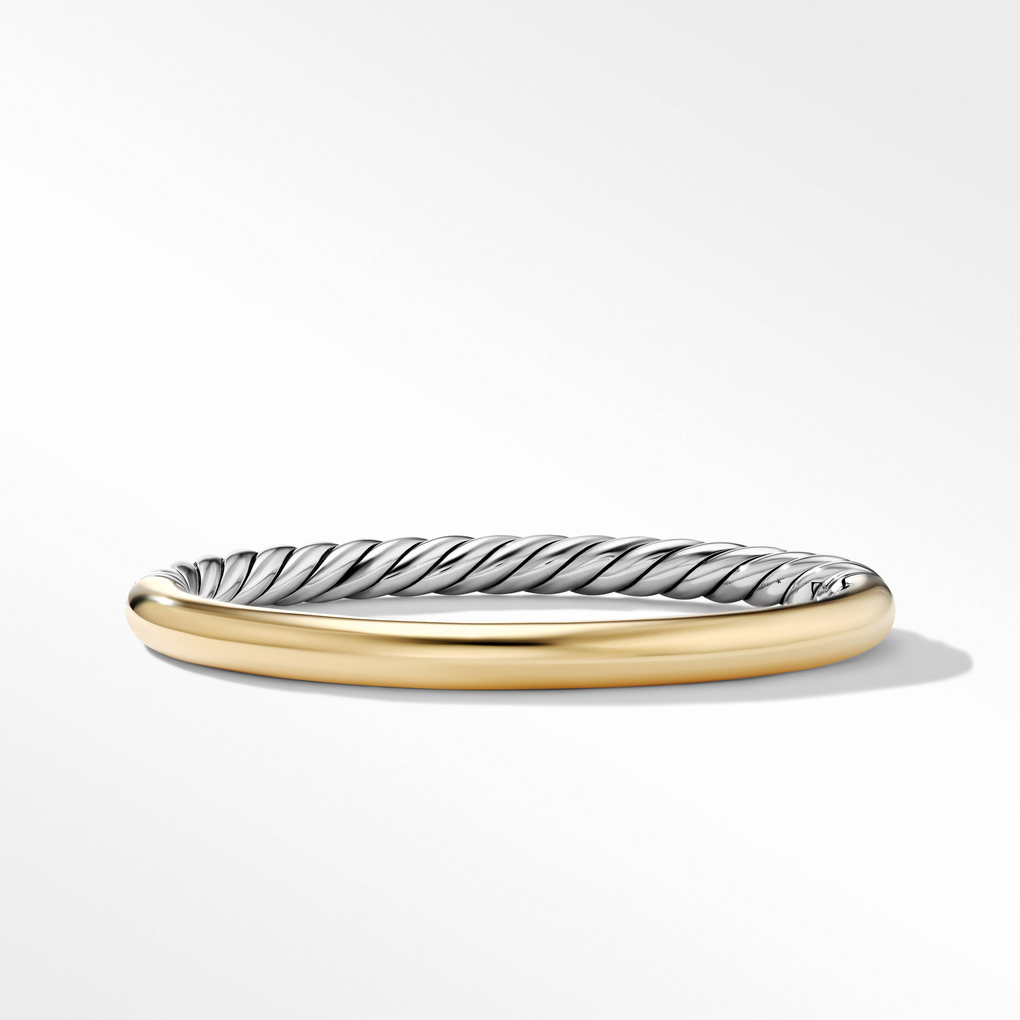 Sculpted Cable and Smooth Bracelet in Sterling Silver with 18K Yellow Gold