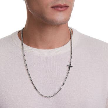 Streamline® Cross Station Necklace in Sterling Silver with Pavé Black Diamonds