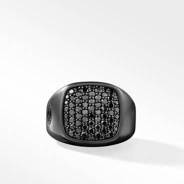 Streamline® Signet Ring in Black Titanium with Pavé Black Diamonds