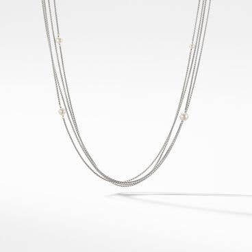 Four Row Pearl Box Chain Necklace in Sterling Silver