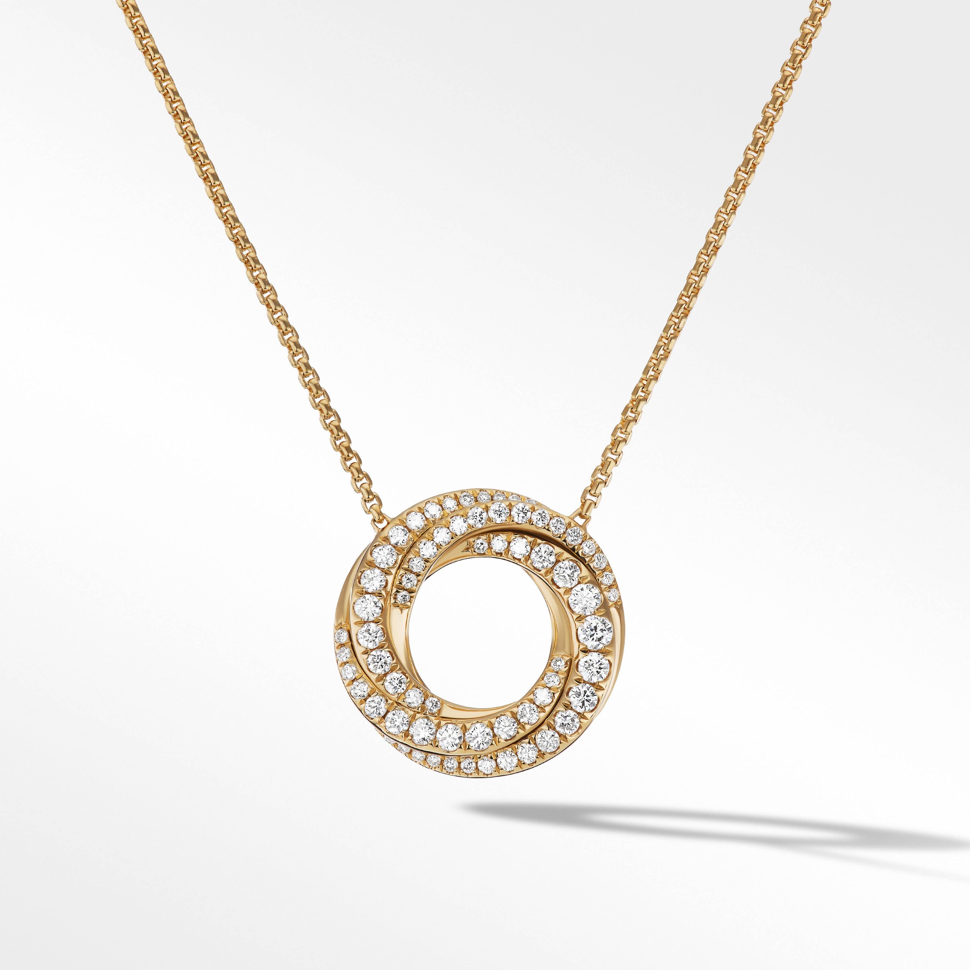 Petite Pavé Crossover Pendant Necklace in 18K Yellow Gold with Diamonds