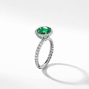 DY Eden Pavé Halo Engagement Ring in Platinum with Green Emerald, Round