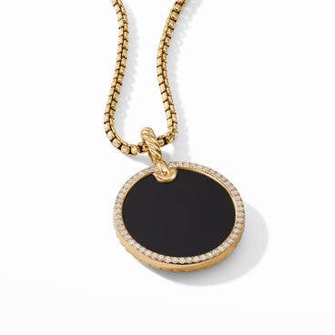 DY Elements® Disc Pendant in 18K Yellow Gold with Black Onyx and Pavé Diamond Rim