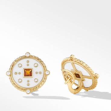 DY Elements® Playful Rim Stud Earrings in 18K Yellow Gold with Cacholong, Madeira Citrine and Diamonds