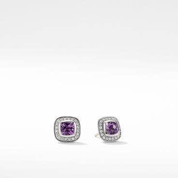 Petite Albion® Stud Earrings in Sterling Silver with Amethyst and Pavé Diamonds