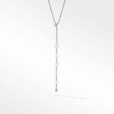 Pearl and Pavé Y Necklace in Sterling Silver