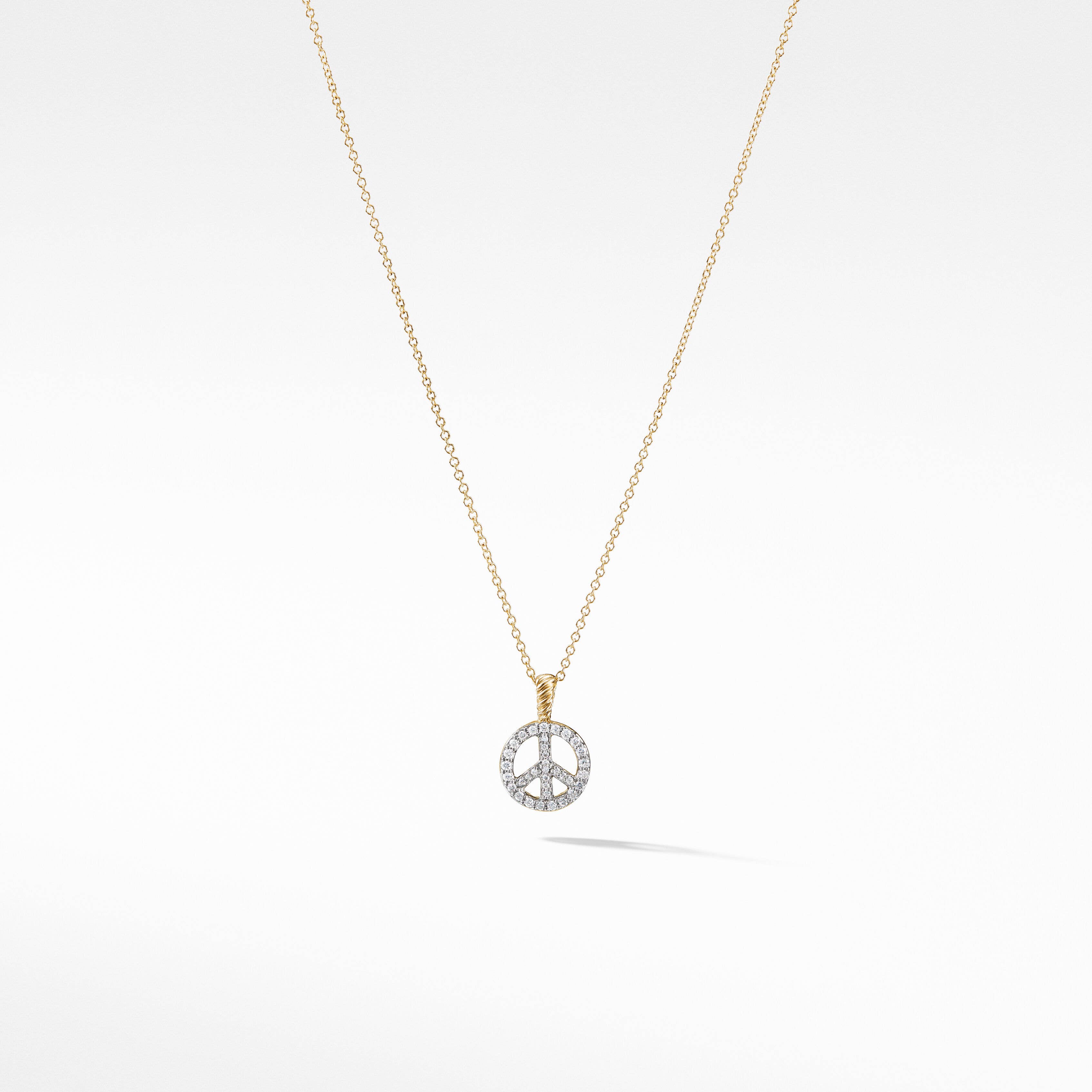 Cable Collectibles® Peace Sign Necklace in 18K Yellow Gold with Pavé Diamonds