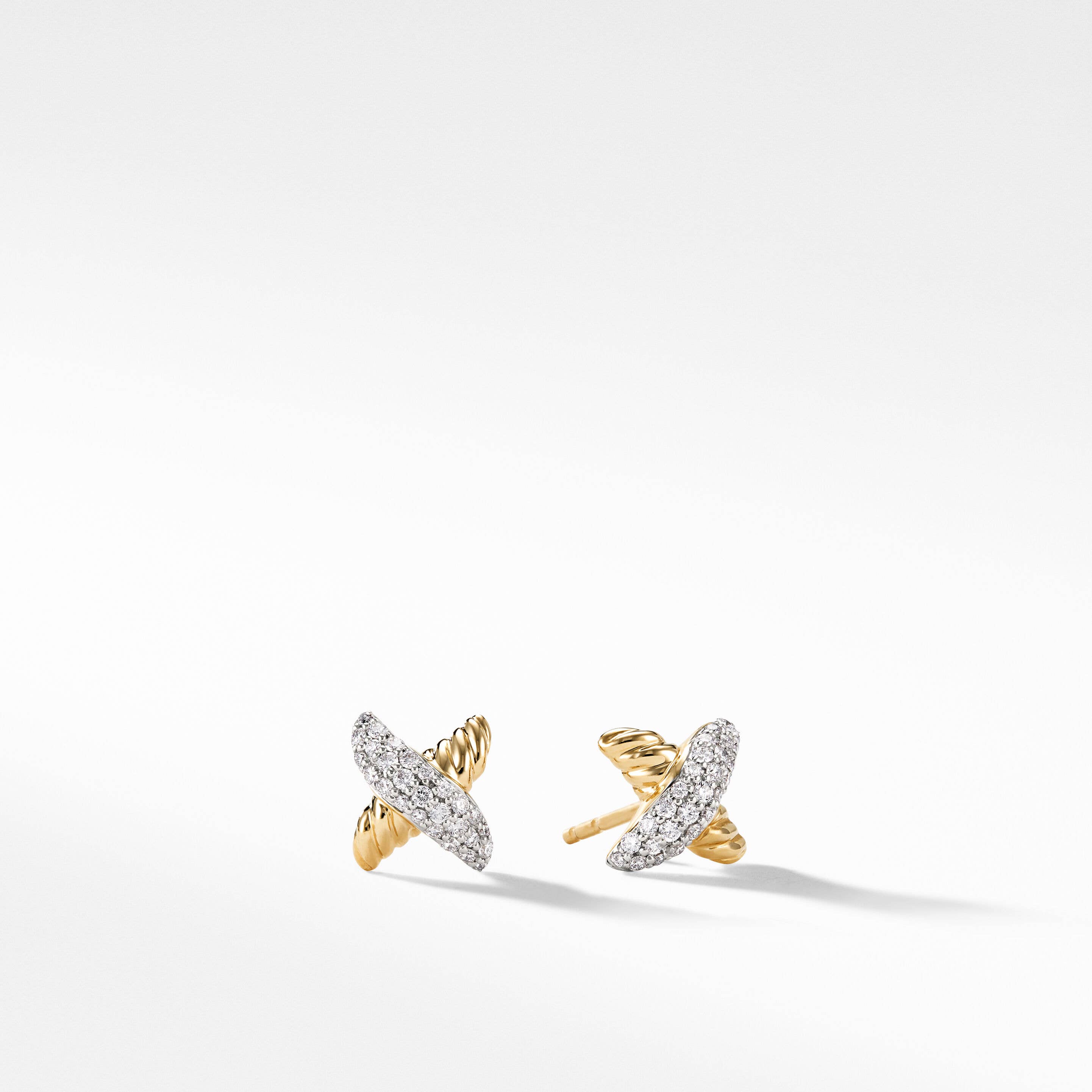 Petite X Stud Earrings in 18K Yellow Gold with Pavé Diamonds