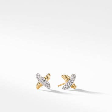 Petite X Stud Earrings in 18K Yellow Gold with Pavé Diamonds