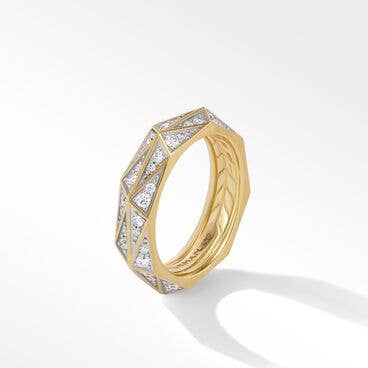 Torqued Faceted Band Ring in 18K Yellow Gold with Pavé Diamonds