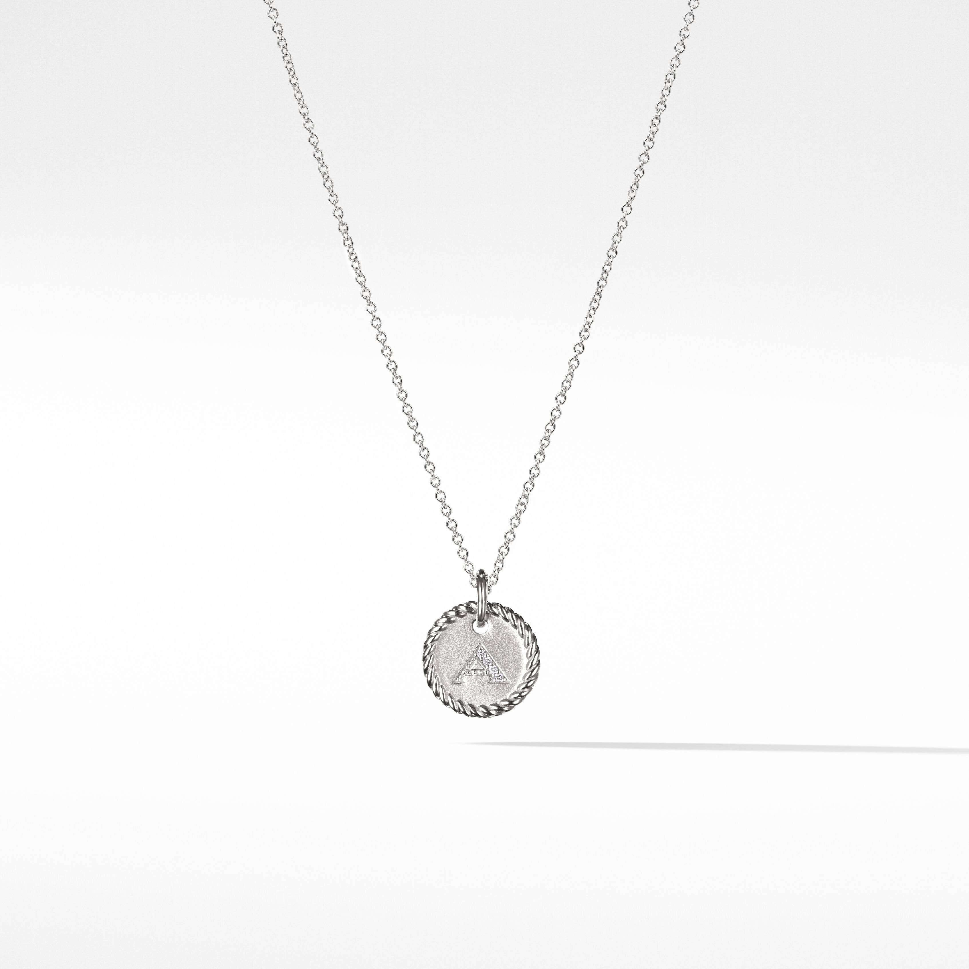 Brillar gravedad Credo A Initial Charm Necklace in 18K White Gold with Pavé Diamonds | David Yurman