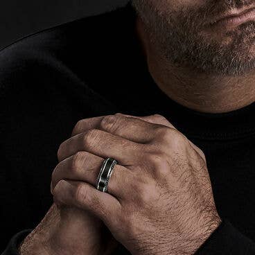 Beveled Band Ring in Black Titanium with Pavé Black Diamonds
