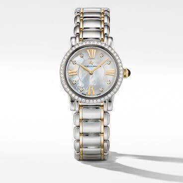 Classic Quartz Watch in Stainless Steel with 18K Yellow Gold and Diamond Bezel