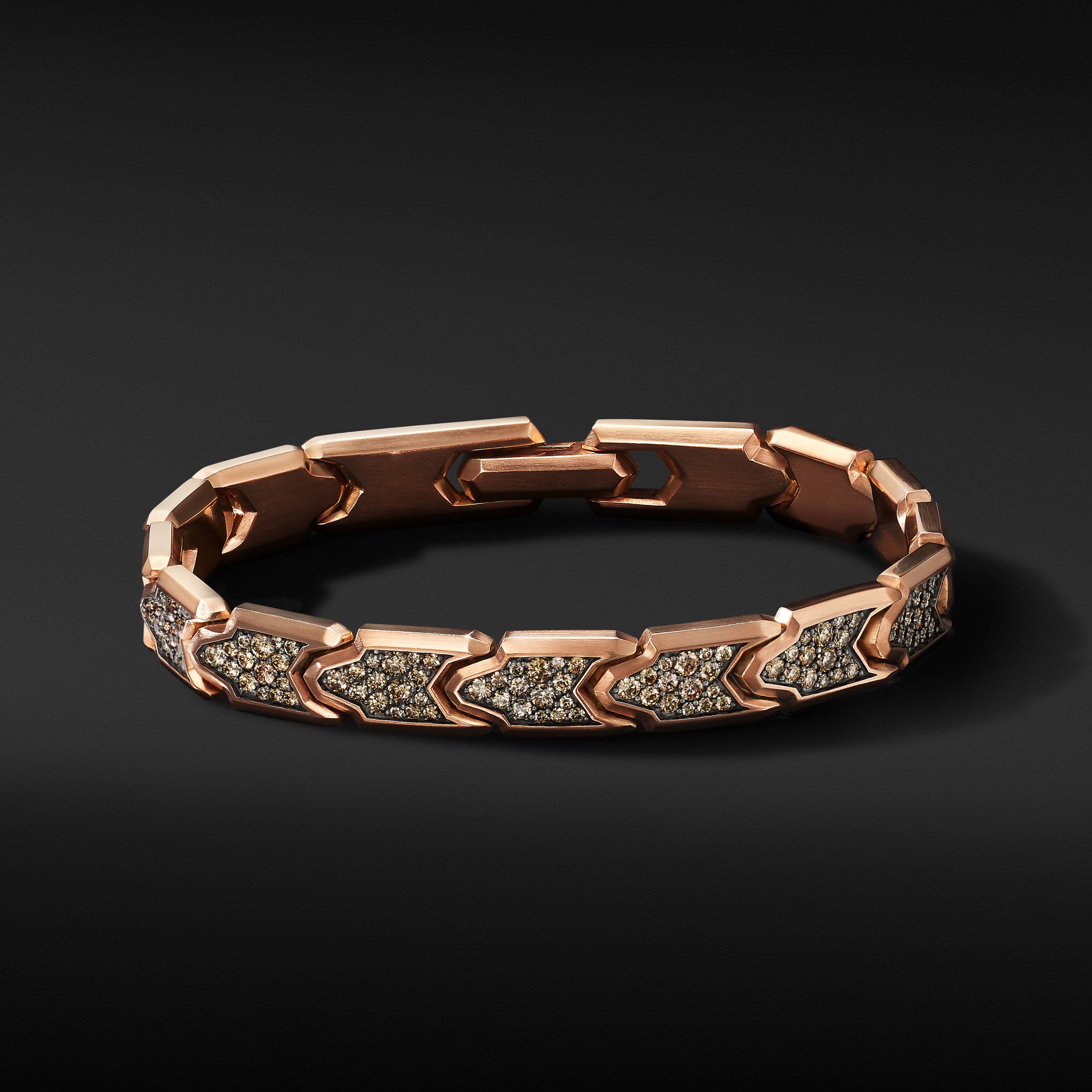 Waves Link Bracelet in 18K Rose Gold with Pavé Cognac Diamonds