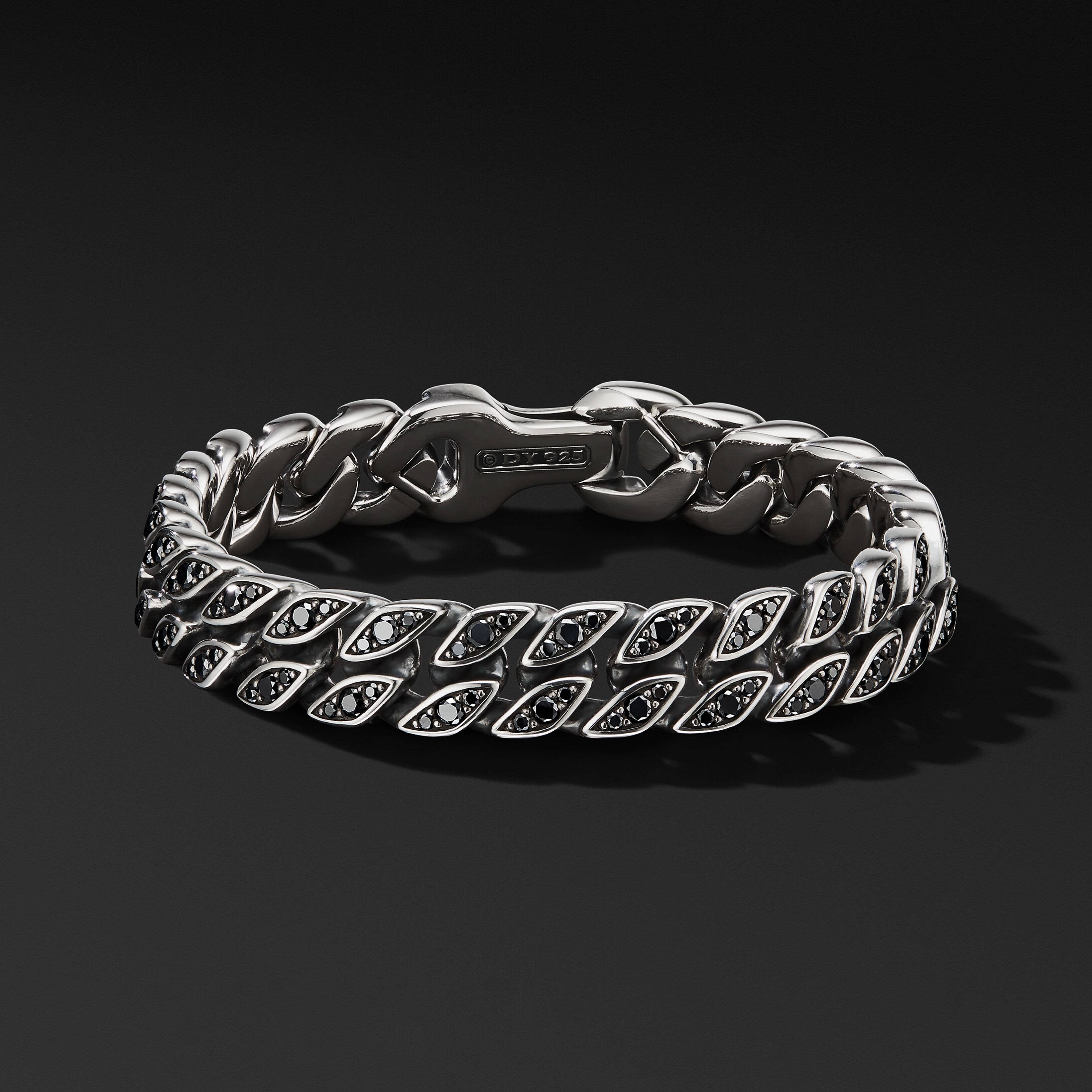 Curb Chain Bracelet in Sterling Silver with Pavé Black Diamonds
