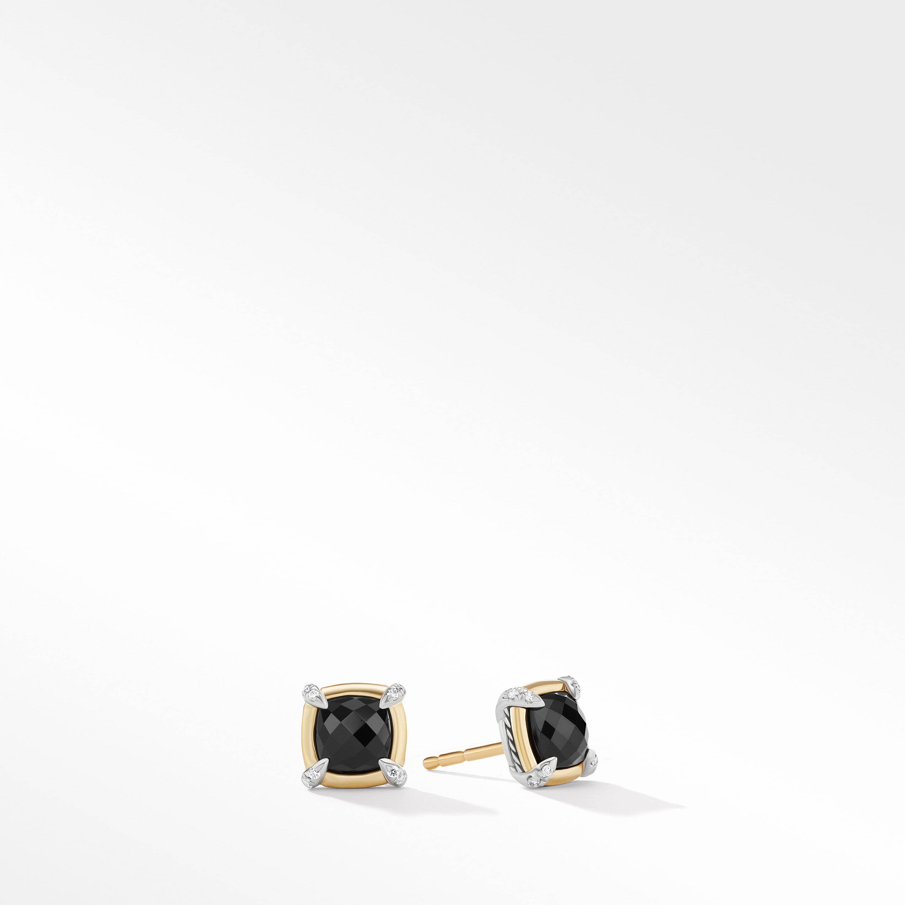 Petite Chatelaine® Stud Earrings in Sterling Silver with Black Onyx, 18K Yellow and Pavé Diamonds