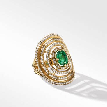 Stax Stone Ring in 18K Yellow Gold with Full Pavé Diamonds and Emerald