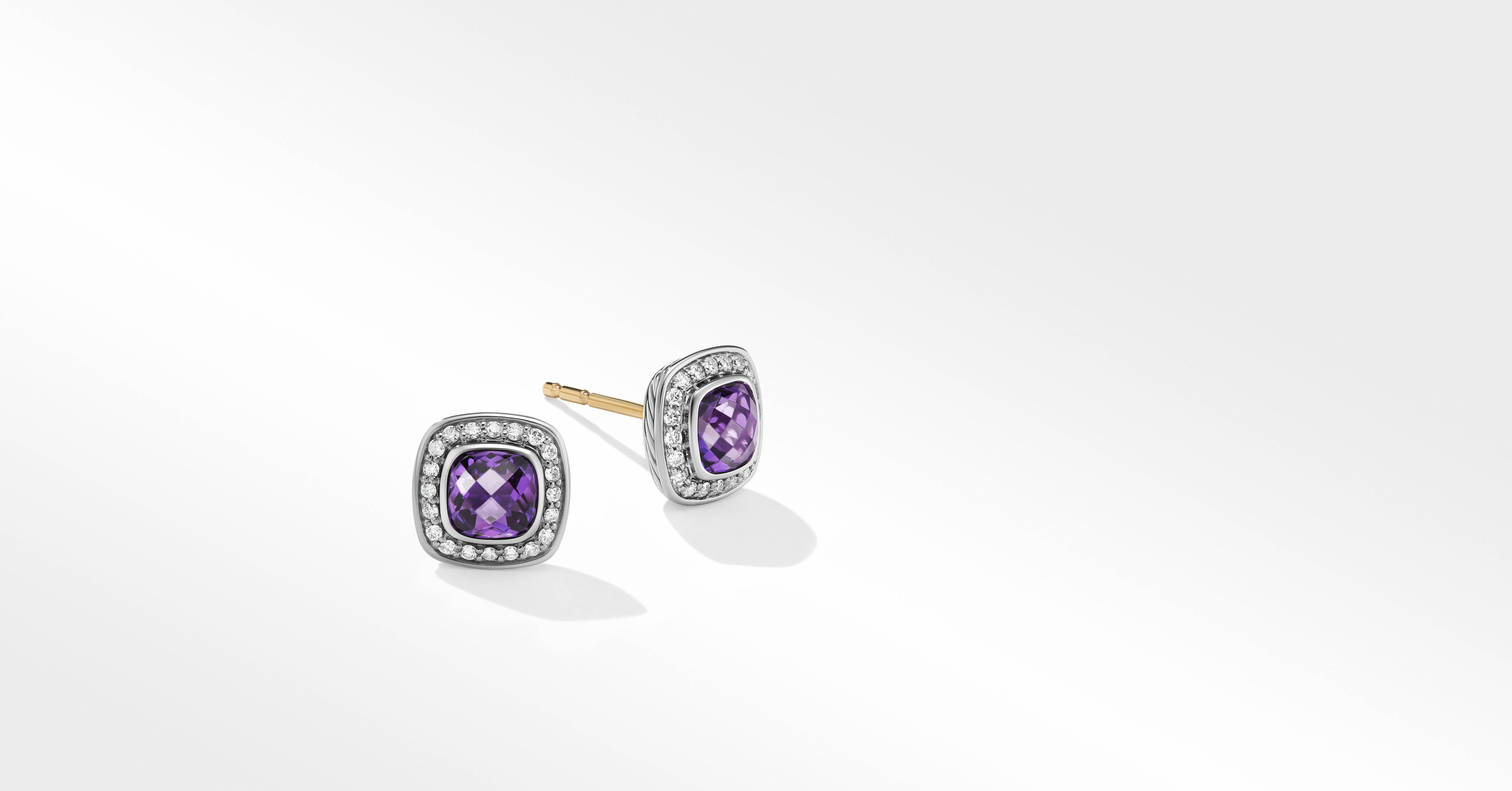 Petite Albion® Stud Earrings in Sterling Silver with Amethyst and