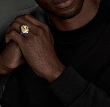 Maritime® Compass Signet Ring with 18K Yellow Gold and Center Diamond