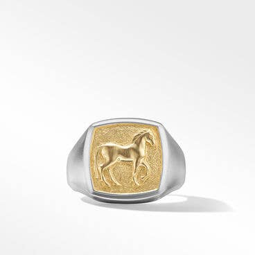 Petrvs® Horse Pinky Ring in Sterling Silver with 18K Yellow Gold