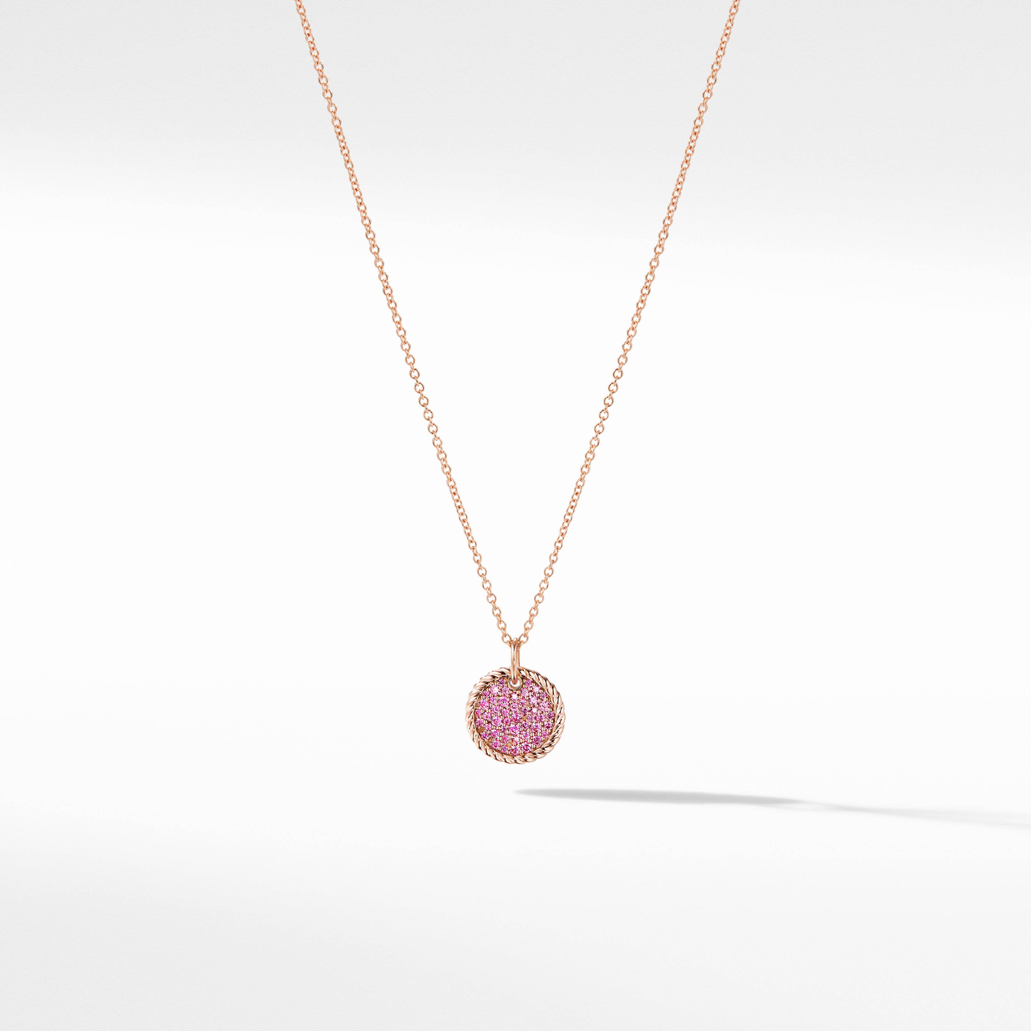 Cable Collectibles® Pavé Plate Necklace in 18K Rose Gold with Pink Sapphires