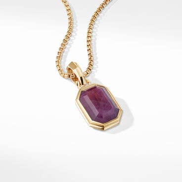 Emerald Cut Amulet in 18K Yellow Gold with Indian Ruby