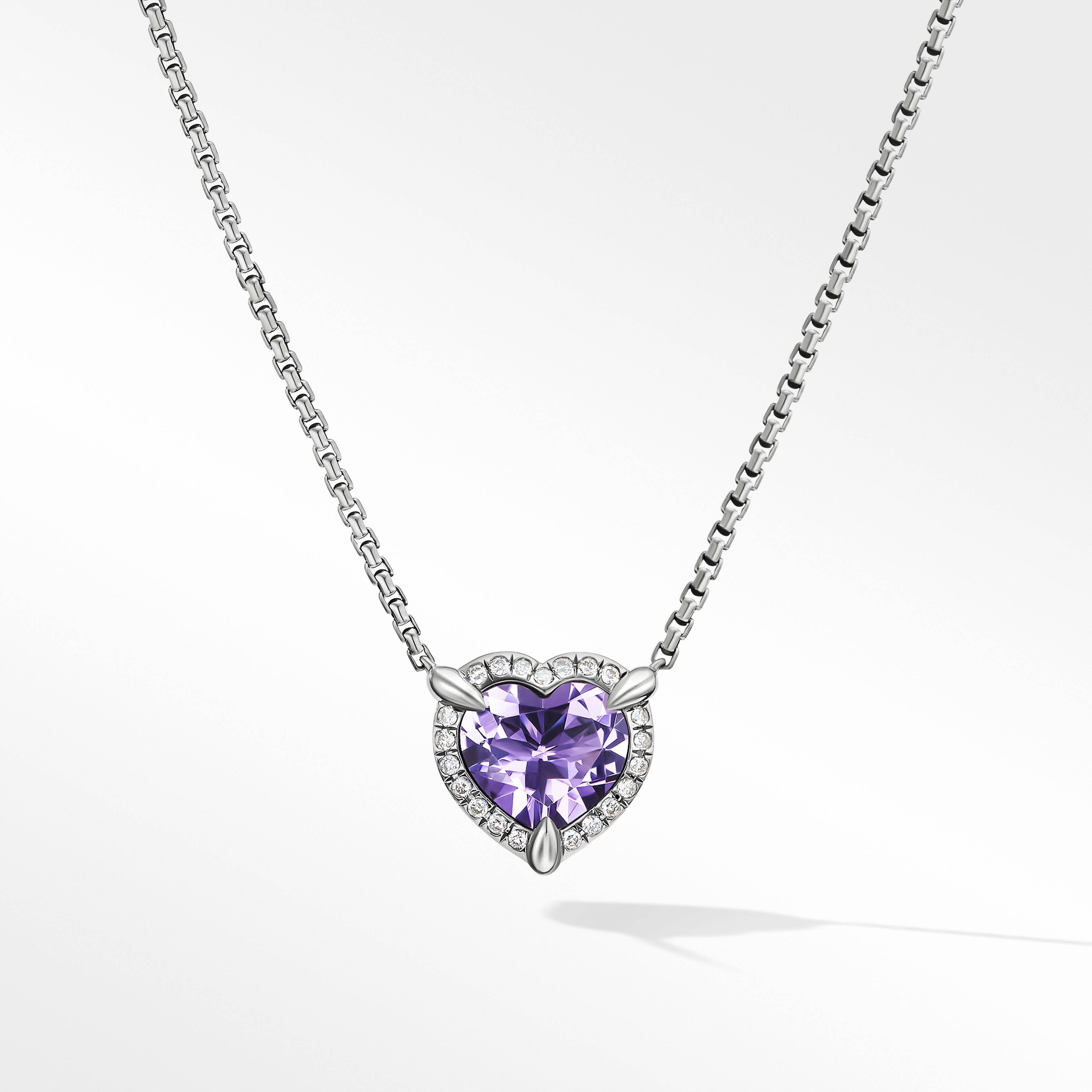 Chatelaine® Heart Pendant Necklace in Sterling Silver with Amethyst and Pavé Diamonds