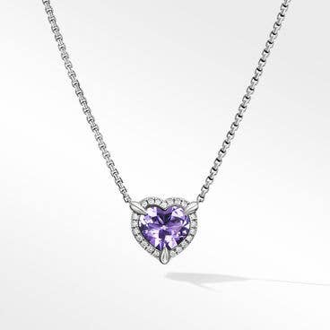 Chatelaine® Heart Pendant Necklace in Sterling Silver with Amethyst and Pavé Diamonds